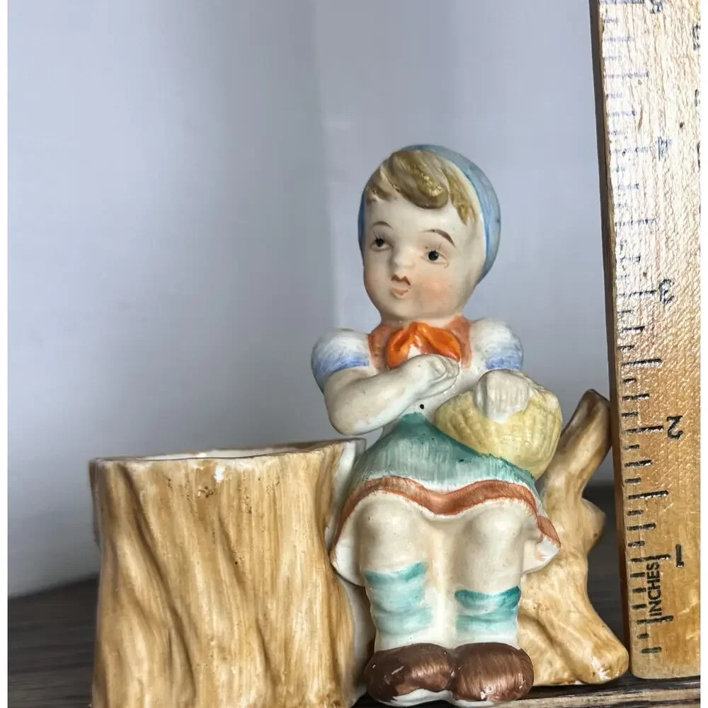 VTG Enesco Little Boy & Girl Read Planter Set 4.5 inch Cottagecore Grandmacore